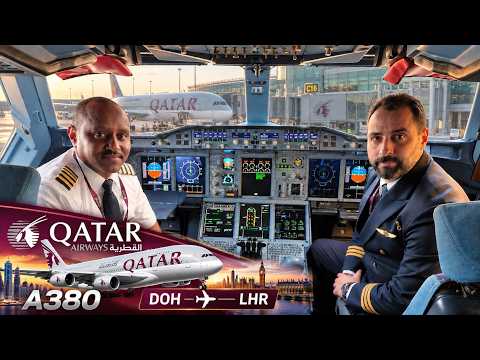 Qatar A380 Cockpit FULL FLIGHT Doha to London Heathrow