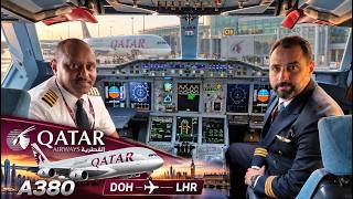 Qatar A380 Cockpit FULL FLIGHT Doha to London Heathrow