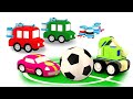 4 petites voitures. Dessins animés pour bébés sur les jeux: paint-ball, football, frisbee, etc.