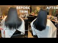 |MINIMAL HEAT SILK PRESS ON LONG & THICK NATURAL HAIR| FIRST TRIM IN 2 YEARS!!| HELLOBEAUTIFULHAIR_