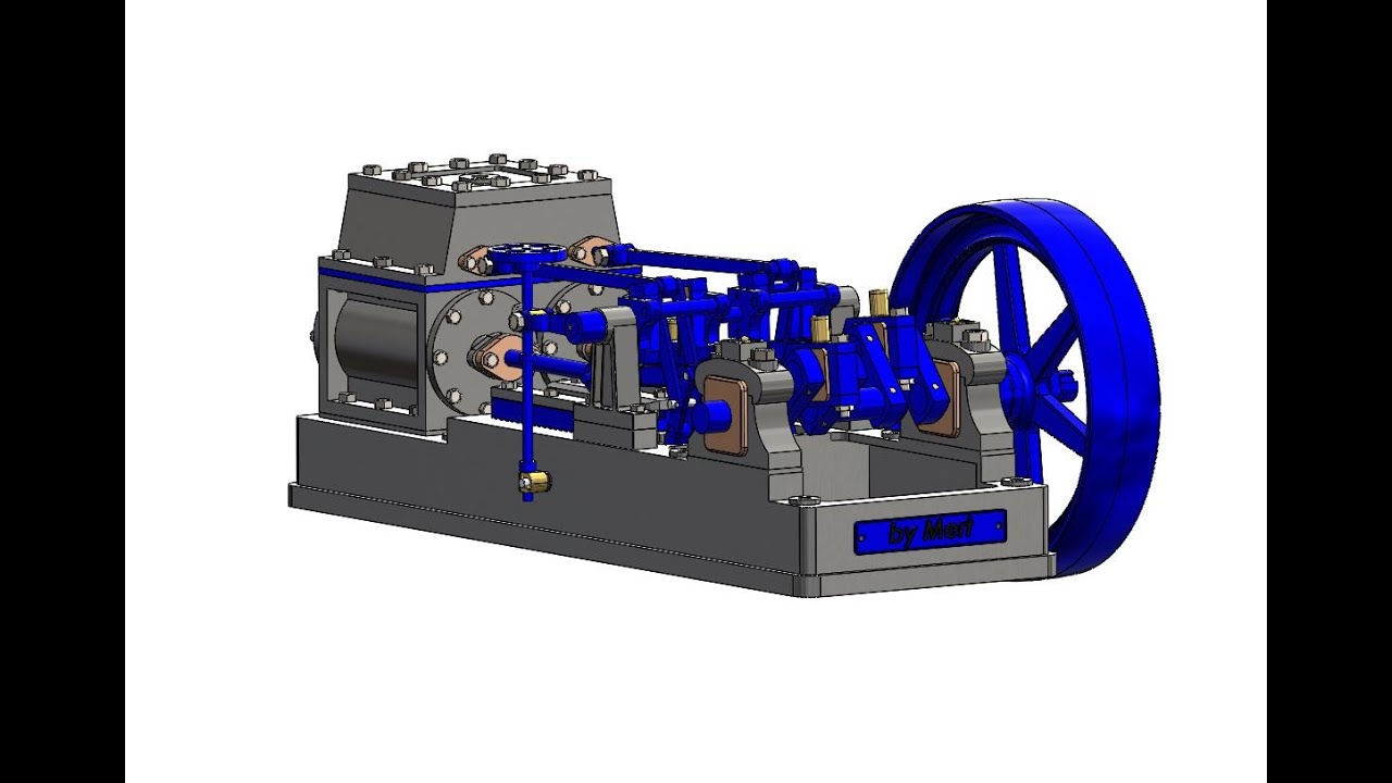 2 Cylinder Horizontal Steam Engine Animation - YouTube