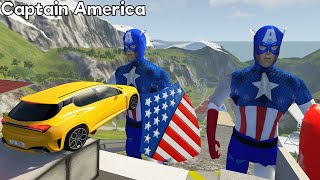 Epic High Speed Jump Between Two Captain America - BeamNG drive Jump Crash Test