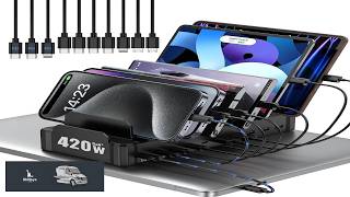 420W Charging Station for Multiple Devices Zobirez 10 Port USB C Fast Charger