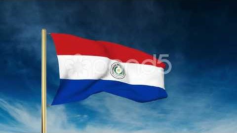 Paraguay Flag Slider Style. Waving In The Win With Cloud Background Animation