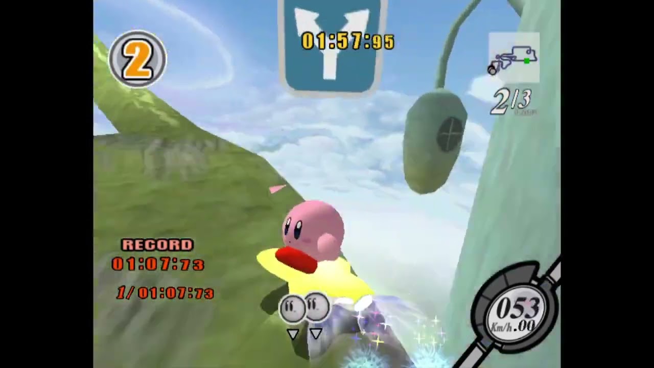 Kirby Air Ride (GameCube) EUR/PAL. Air Ride. Beanstalk Park. 3 laps. Total time: 3:13.73 (2nd place)