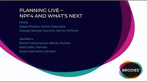 Planning Live  NPF4 and what's next