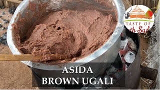 Red Millet Asida  - Posho -  Ugali in Adjumani, Uganda. Brown Ugali Recipe on Charcoal Stove.