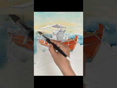 #<strong>Shorts</strong> Basic Landscape Watercolor - <strong>Fishing</strong> boat. NAMIL ART   #howtodrawwatercolor