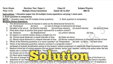PSEB Revision Test Paper 3 | Physics | Solution | Class 11 | Punjabi Class  Study