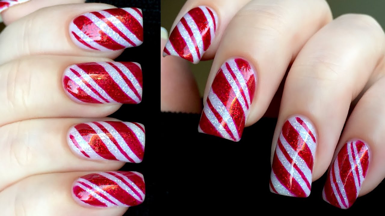 4. Glittery Candy Cane Nails - wide 1