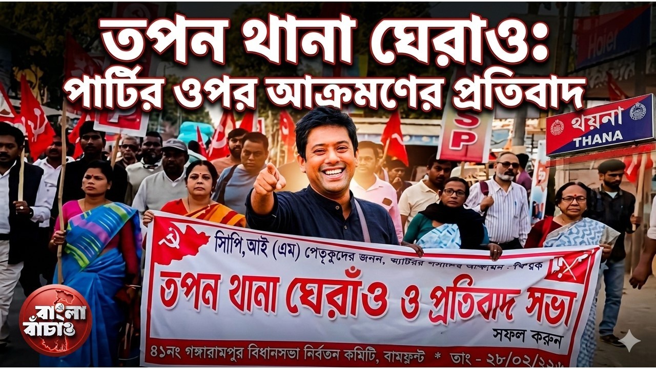 পার্টি কর্মী নেতৃত্বের উপর আক্রমণ তৃণমূলের ! প্রতিবাদে তপন থানা ঘেরাও CPIM) এর। আছেন সায়নদীপ মিত্র