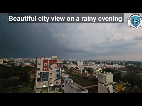Beautiful city view on a rainy evening