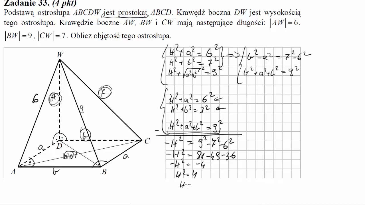 Podstawą Ostrosłupa Abcds Jest Kwadrat Abcd Podstawą ostrosłupa ABCDW jest prostokąt ABCD Krawędź boczna DW jest