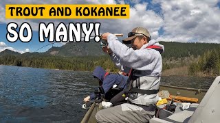 SO MANY HOOK-UPS! Kokanee and Rainbow Trout at Hicks Lake Harrison Hot Springs BC | Fishing with Rod