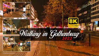Walking in Gothenburg Winter 2022 8K| Night Walk in Sweden Vlog | Walking in Sweden Winter 2022