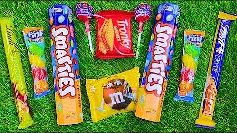 ASMR Most Popular Candys  some lots of colorful rainbow lollipop candy  unpacking chocolate eat