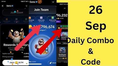 GEMZ Daily Combo & Cipher Solution 26th September | Today For 5,000,000 Coins