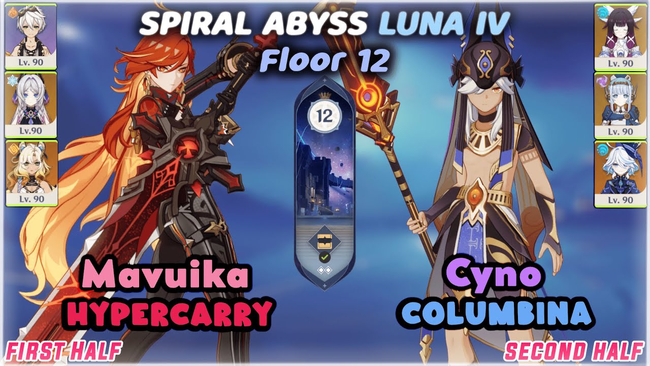 C0 Mavuika Hypercarry & C1 Cyno Columbina / Luna IV Spiral Abyss (Floor 12) 9 Stars / Genshin Impact
