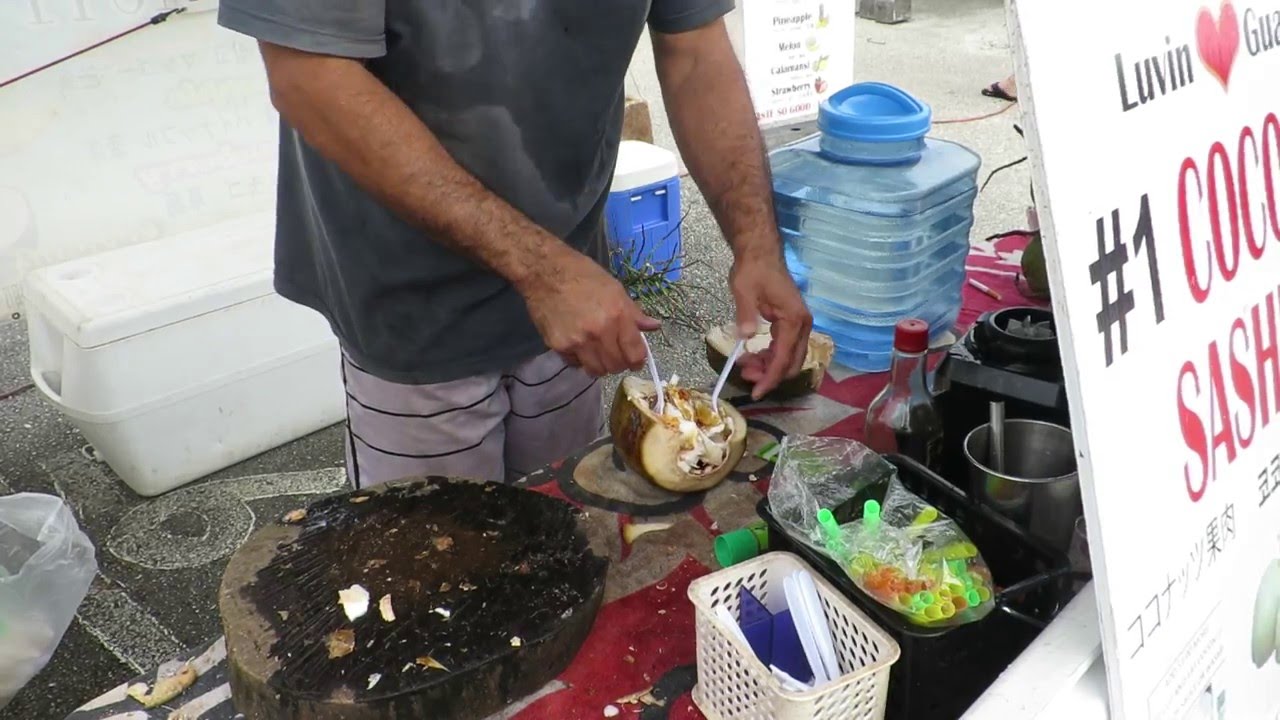 16 02 14 グアム デデドの朝市 ココナッツの刺身 Dededo Farmers Morning Market In Guam Youtube