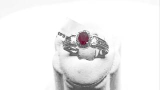 White Gold Oval Red Ruby Brilliant Diamond Gemstone Ring [R4791]