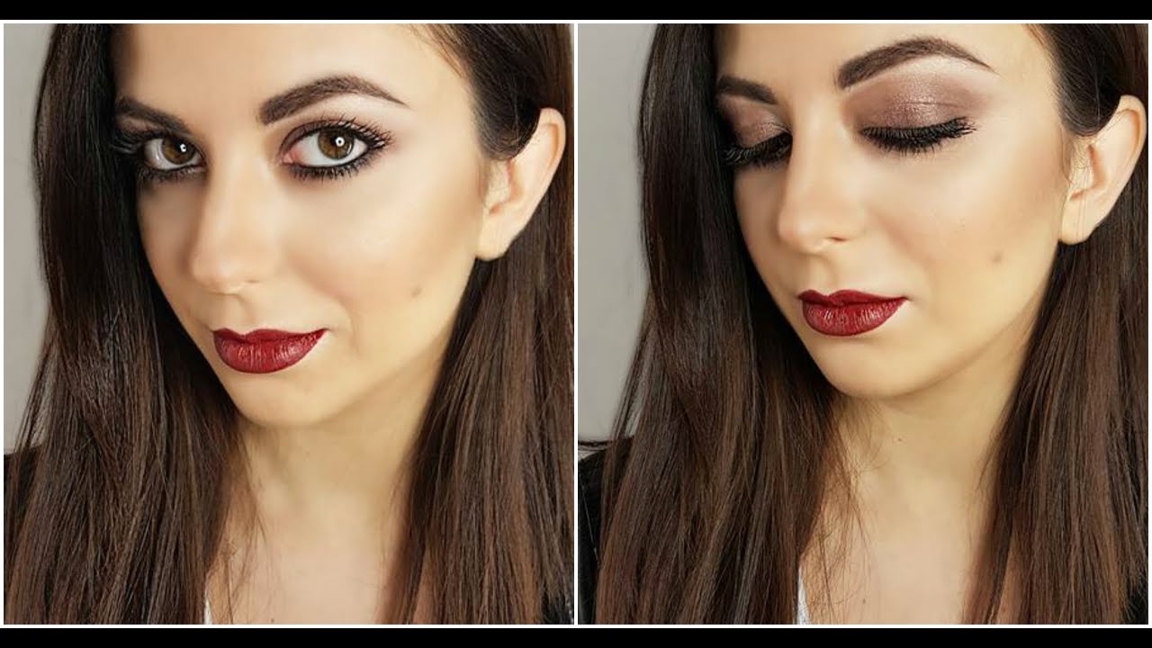 TRUCCO SERA OCCHI CASTANI LABBRA ROSSO SCURO MAKE UP TUTORIAL