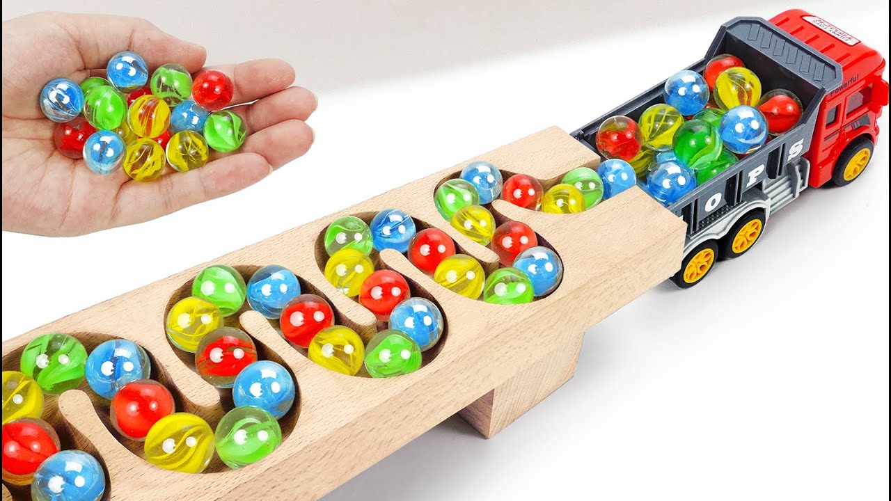 Marble Run Race ☆ HABA Slope&Retro Makita Truck, Excavator, Garbage Truck, Dump Truck,Ambulances