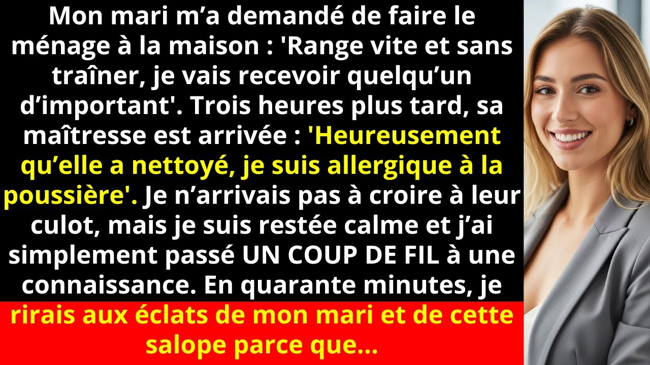 Mon mari m’a demandé de faire le ménage à la maison : 'Range vite et sans traîner, je vais...