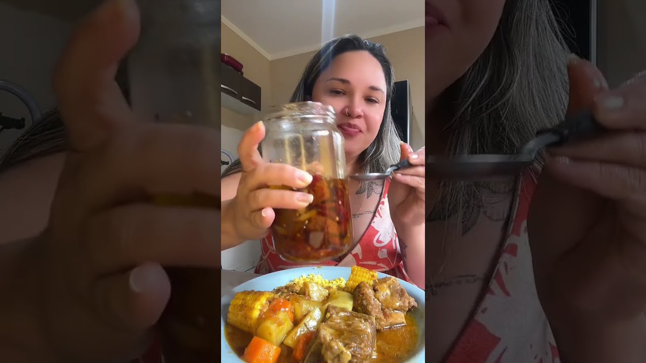 #COMENDOMUITO : COZIDO DE COSTELA COM LEGUMES 🌽 🥕🥔,COM CUSCUZ E PIMENTA 🌶️ 