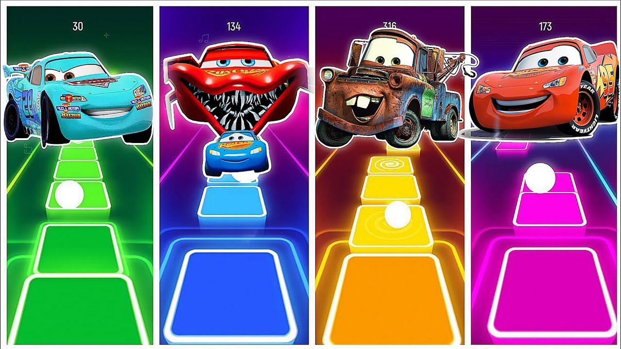 Mater and Lightning McQueen lighting up the neon track! 🚗✨ | Cars Rhythm Game Fun 🎵🔥