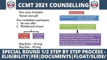 ccmt 2021 counselling - Special round detail process - Eligibility/Fee/Document/slide/freeze/reject