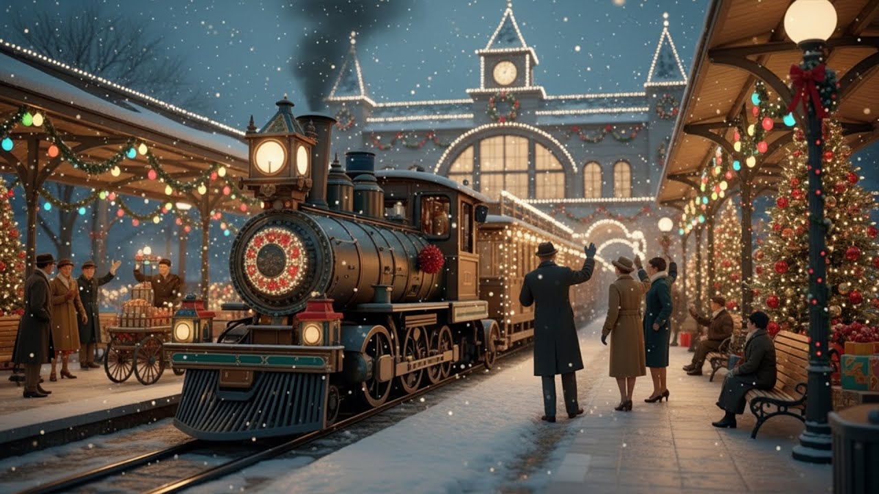 🎄 Cozy 1950s Christmas: Main Street & Vintage Train Ride ❄️ Oldies Jazz Holiday Classics
