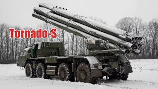 Russia's New Tornado-S MLRS fires guided long range Rockets at Ukraine