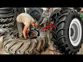 How to Resoling Combine Harvesters Old Tire || How Old Tires Are Retreaded So They Can Be Used Again