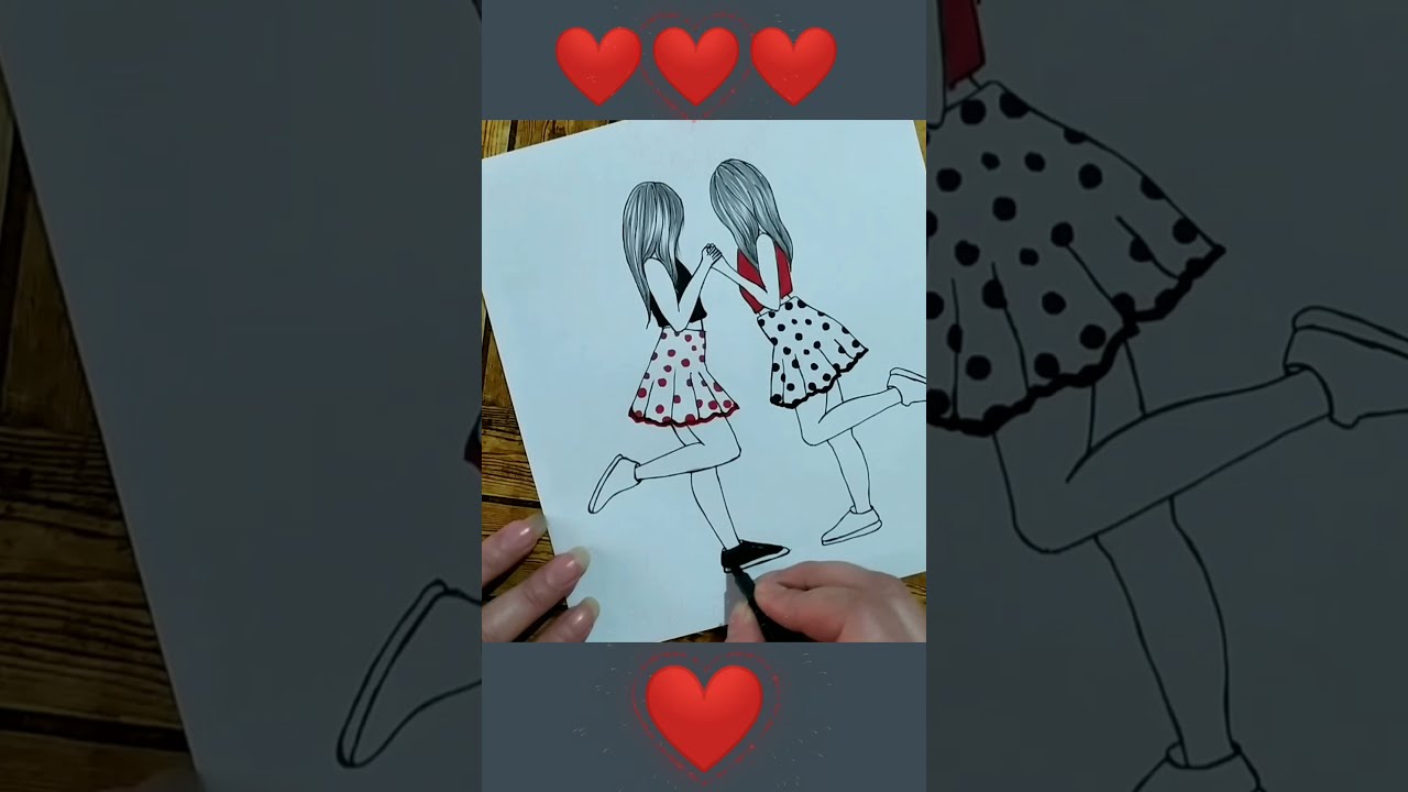 تعلم رسم صديقات 💞رسم حلو ❤️ رسم روعة 👍