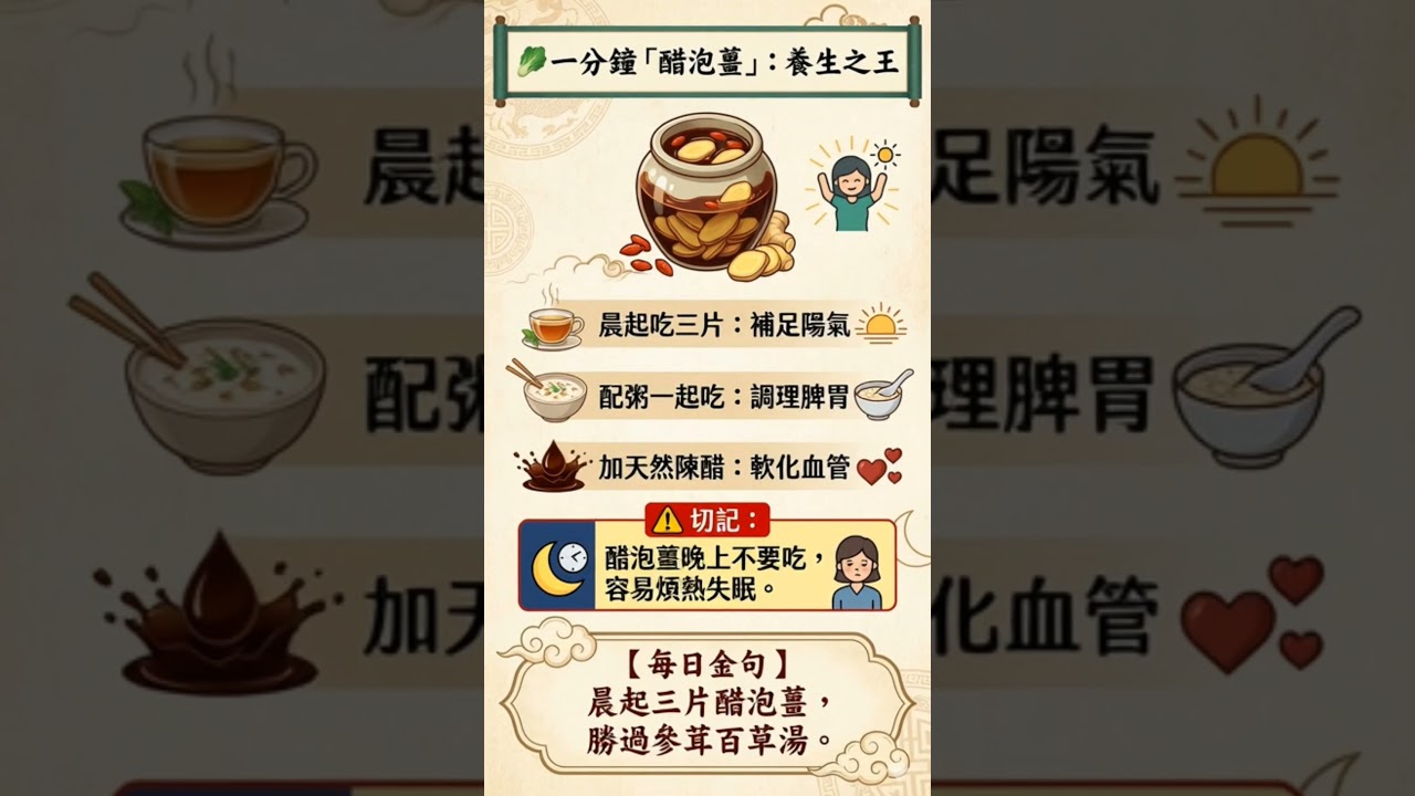 一分鐘養生：晨起三片醋泡薑，補足陽氣