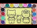 Tô màu tranh cát gia đình mèo Kitty hạnh phúc - Sand painting Kitty&#39;s family (Chim Xinh channel)