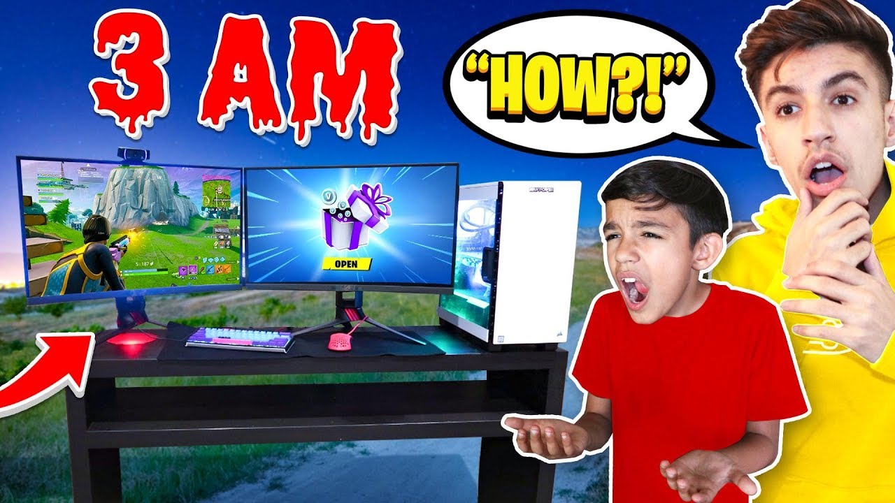 Making An Outside Fortnite Gaming Setup At 3AM With Little Brother! SCARY