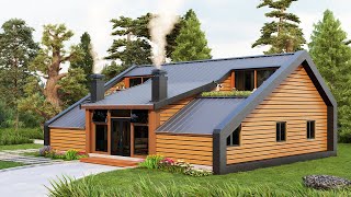 15m x 12m (49' x 39') Awesome and Peaceful Cabin House Design  Fabulous 4Bedroom Wood Cabin Design