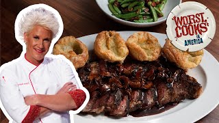 Anne Burrell's Dry Aged Rib-Eye with Yorkshire Pudding | Worst Cooks in America | Food Network