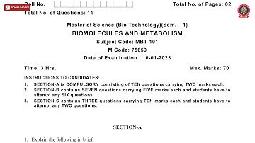 MSC 1ST SEM BT BIOMOLECULES AND METABOLISM JAN 2023 | PTU