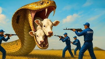 🐍💪 Courageous Team Rescue a Innocent Cow from a Ferocious Giant Python!