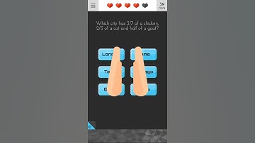 Tricky Test 2 level 48 Which city has 3/7 of chicken, 2/3 of cat and half of a goat Walk-through