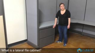 What is a lateral file cabinet and how does it work in your office cubicle?