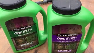 Sowing grass seeds by PENNINGTON in our backyard from LOWES