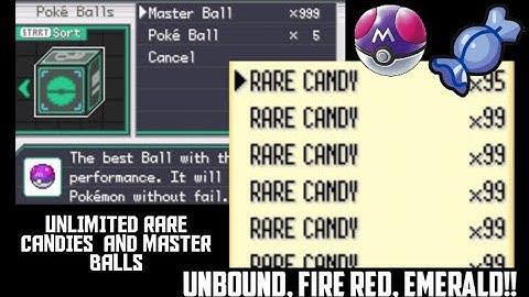 Unlimited Rare Candies Cheat | Unlimited Master Balls Cheat | Pokémon Unbound, Fire Red, Emerald!!