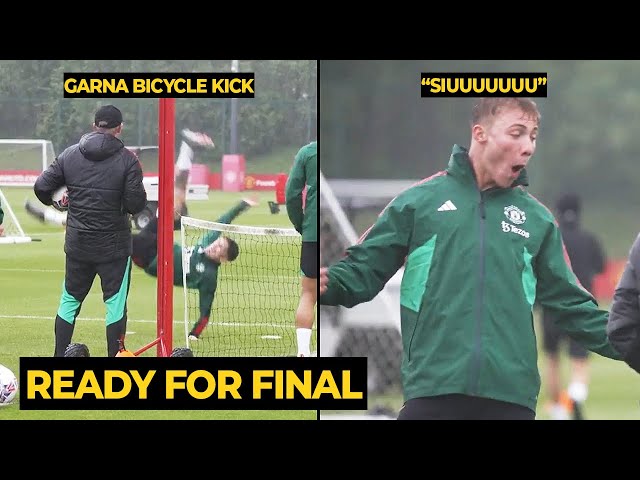 Hojlund crazy reaction after Garnacho tried bicycle kick during training ahead Man City FA Cup final class=