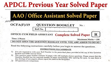 APDCL Previous Year Solved Paper || APDCL AAO/Office Assistant Solved Paper || Learning Assam