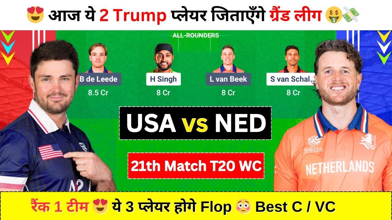USA vs NED Dream11 Prediction, USA vs NED, USA vs Netherlands, NED vs USA Dream11 Prediction, T20