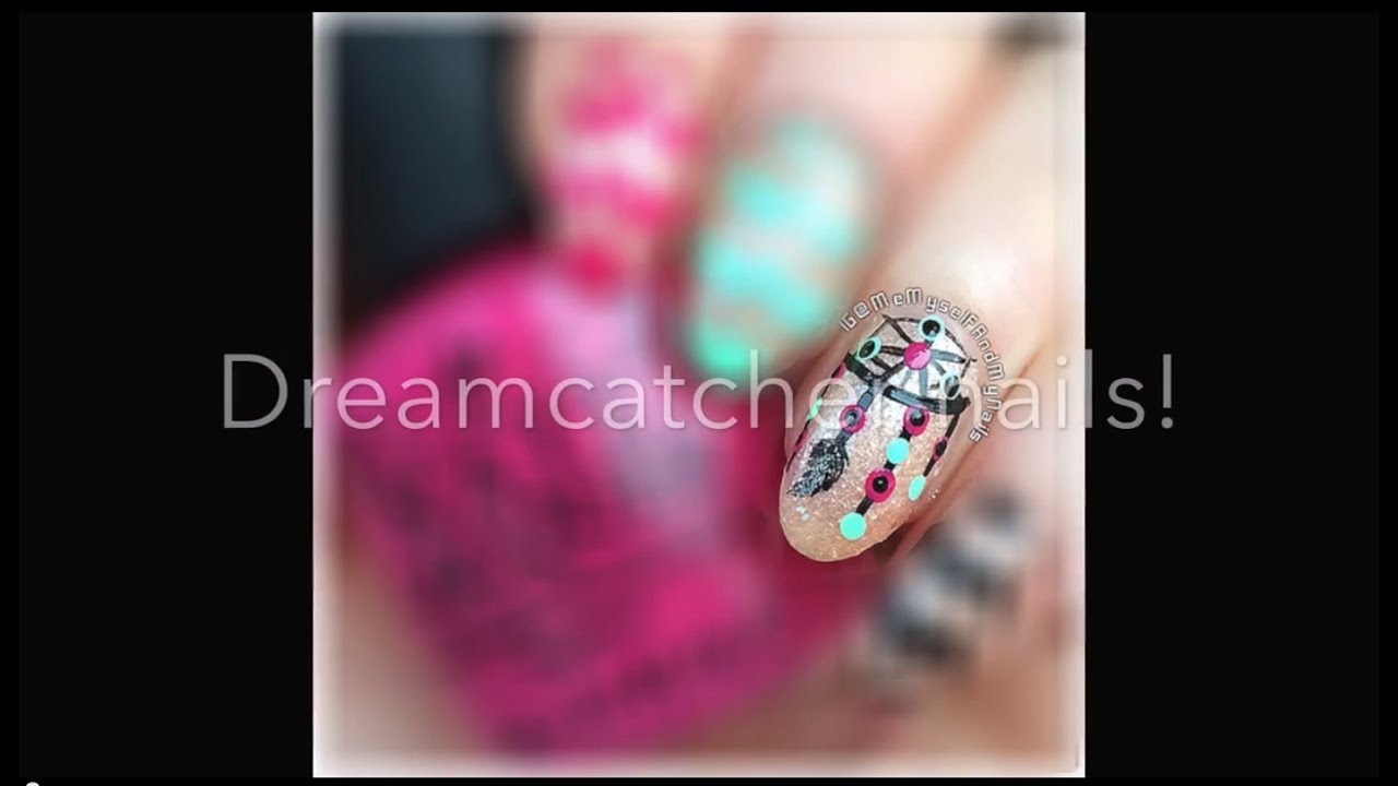 Easy free hand dreamcatcher nails