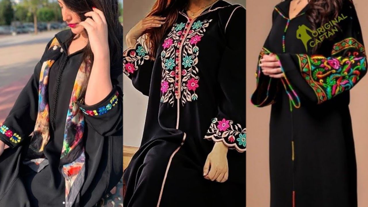 جلابة باللون الاسود بالطرز رباطي